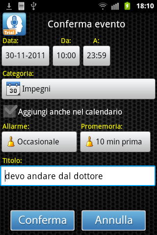 Finestra di conferma